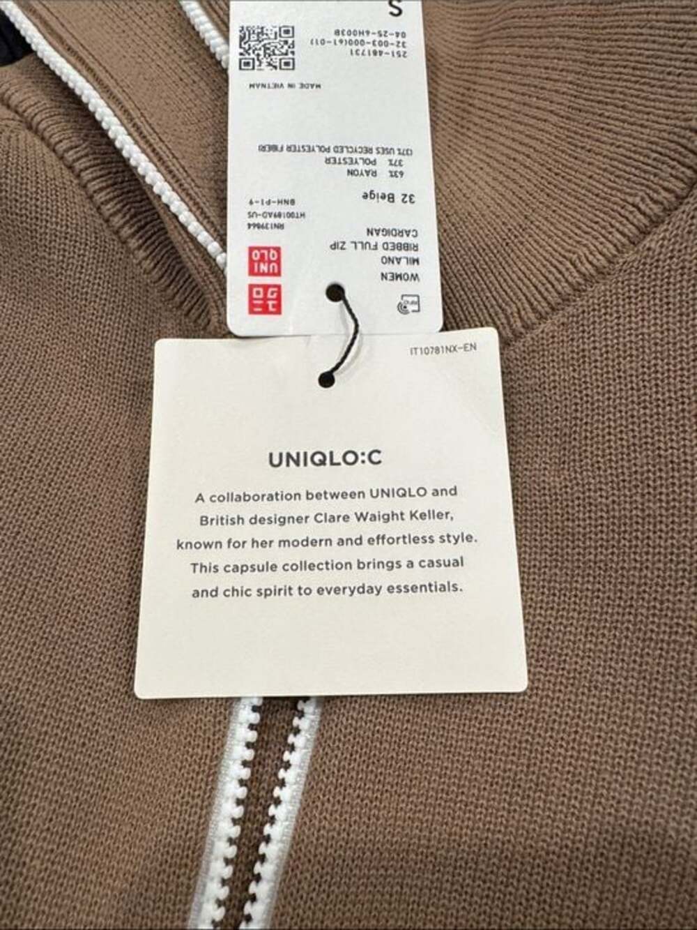 Uniqlo :C women's Milano ribbed full zip cardigan in beige 2026 - Picture 6 of 6